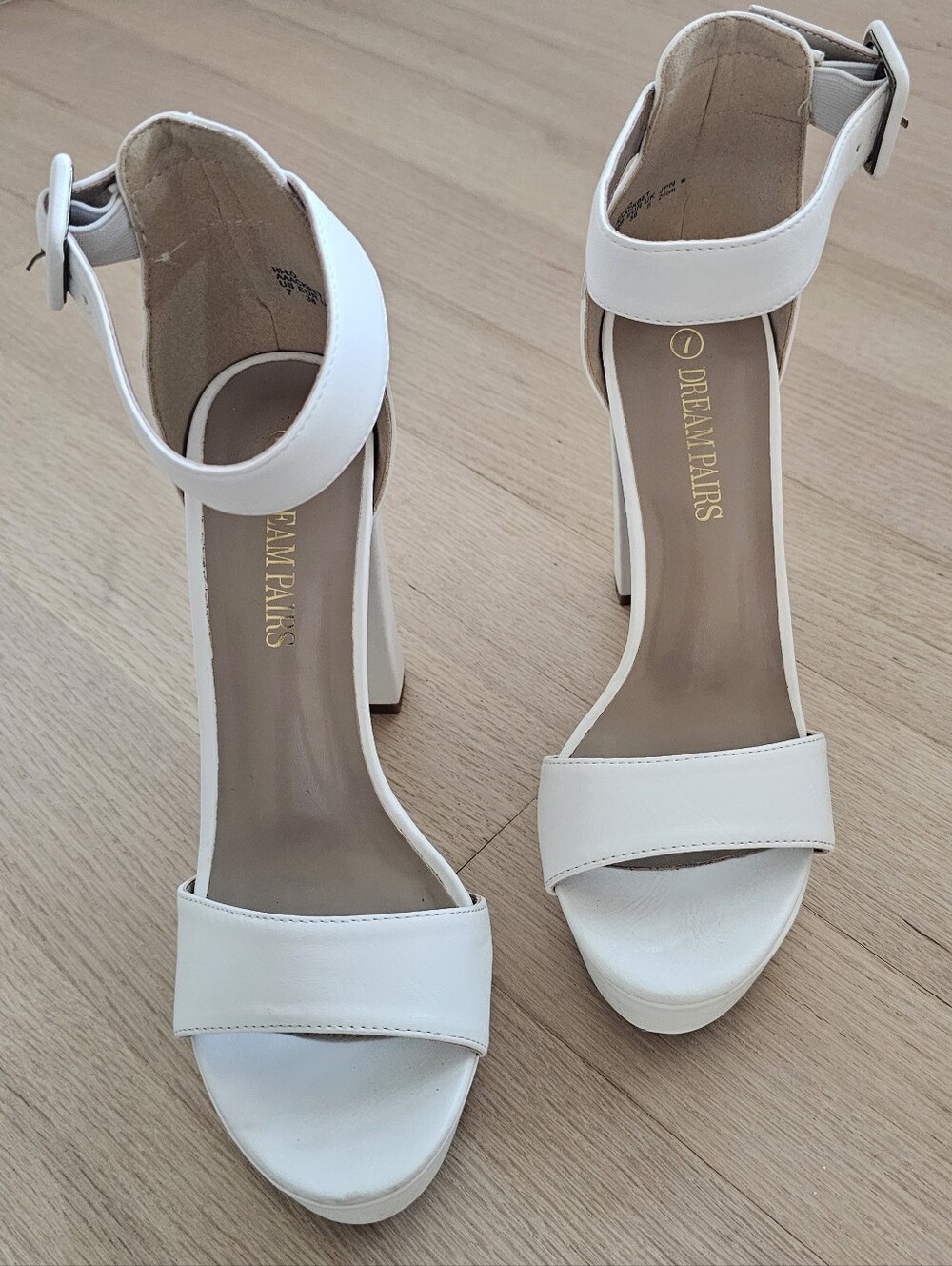 Dream Pairs White Ankle-Strap Block Heel Sandals